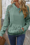 Waffle Knit Lace Patchwork Raglan Drawstring Kangaroo Pocket Hoodie